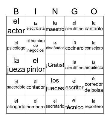 Las ocupaciones Bingo Card
