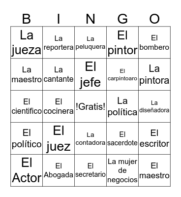 Las Ocupaciones Bingo Card