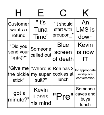 CA Aww Heck Bingo Card