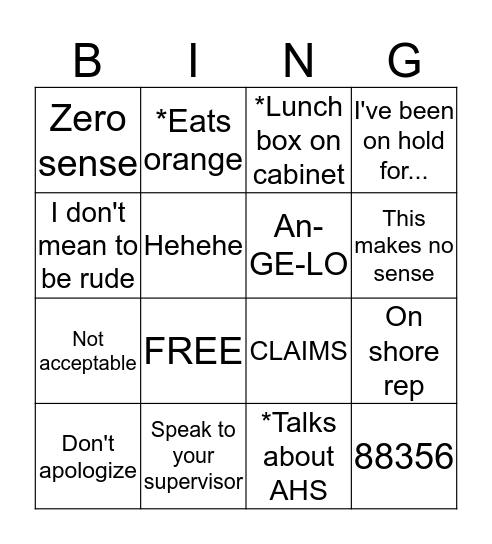 CLAIMS Bingo Card