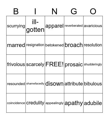 Vocabulary Bingo Card