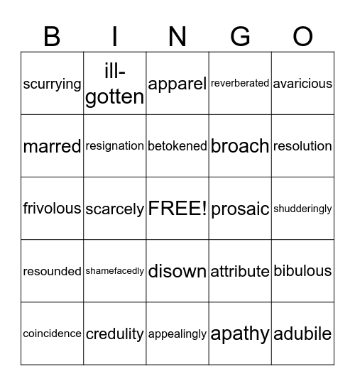 Vocabulary Bingo Card