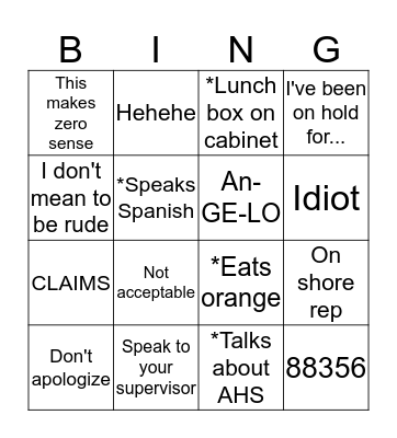 CLAIMS Bingo Card