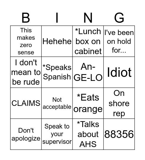 CLAIMS Bingo Card