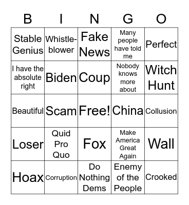 Trumpster Bingo Card