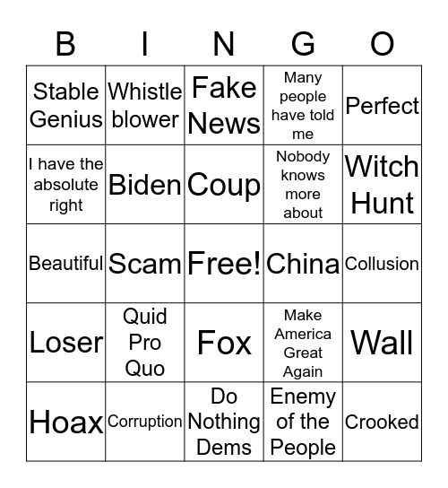 Trumpster Bingo Card