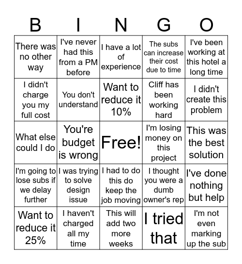 TMG Bingo Card