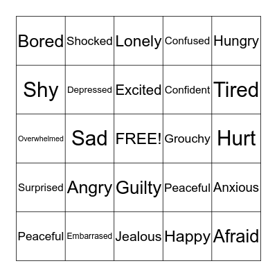 BINGO: Feelings Bingo Card