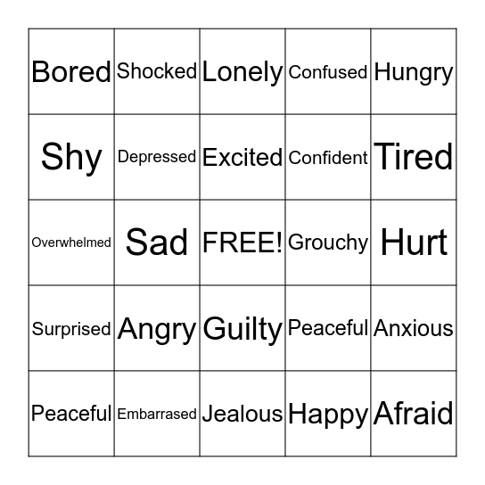 BINGO: Feelings Bingo Card