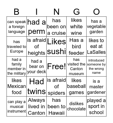 GET TO KNOW YOU BINGO Card