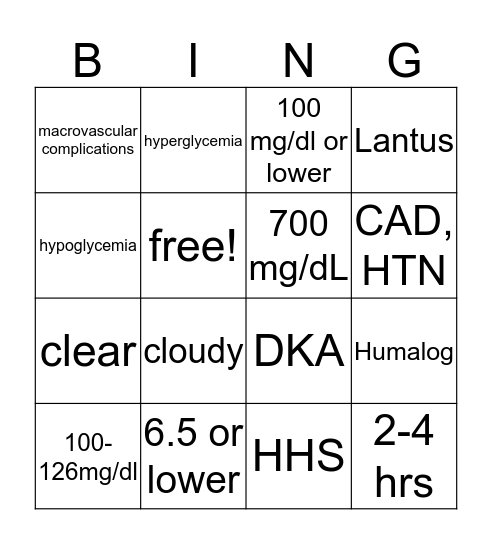 Diabingo  Bingo Card