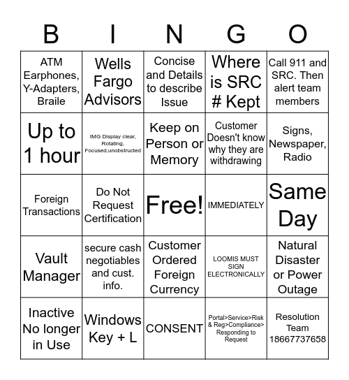 BCR BINGO Card