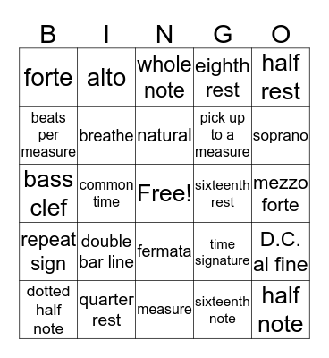 Music Bingo - Vocabulary Bingo Card