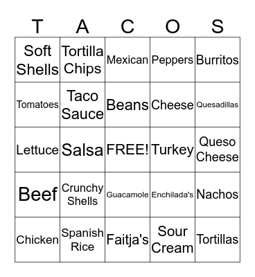 Taco Bingo Card