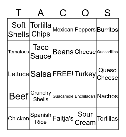 Taco Bingo Card