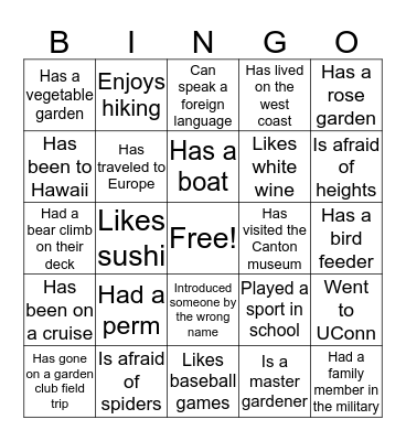 GETTING TO KNOW YOU BINGO Card