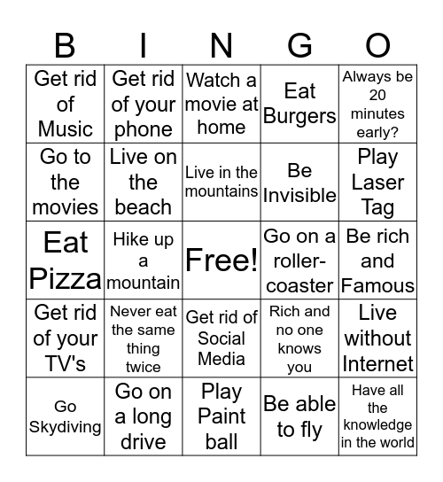 Would you rather Bingo Card