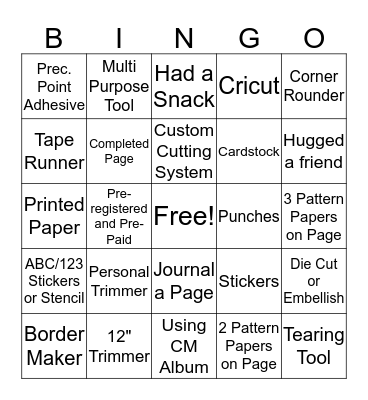 Scrapbook Bingo Card