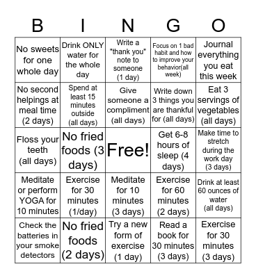 Fall Into Healthy Habits- Week 1 Bingo Card