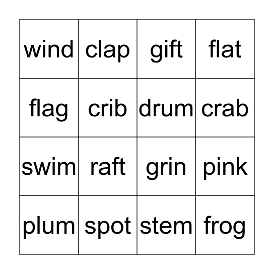 CCVC/CVCC Bingo #1 Bingo Card