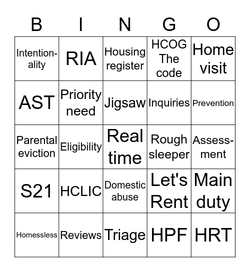 Housing Options Bingo  Bingo Card