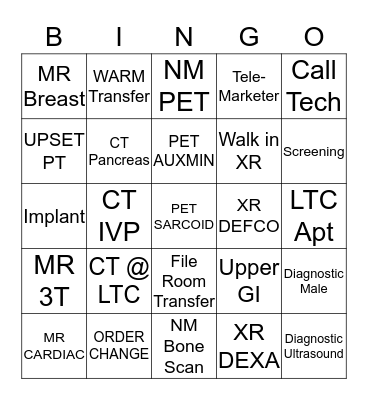 RADIOLOGY BINGO Card