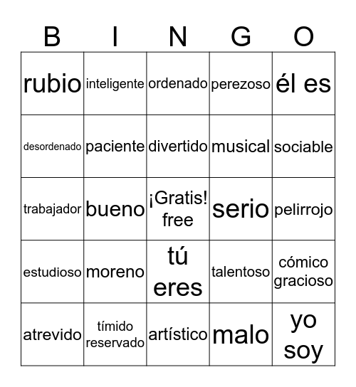 La personalidad Bingo Card