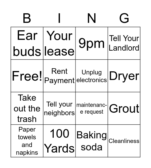 Housing Bingp Bingo Card