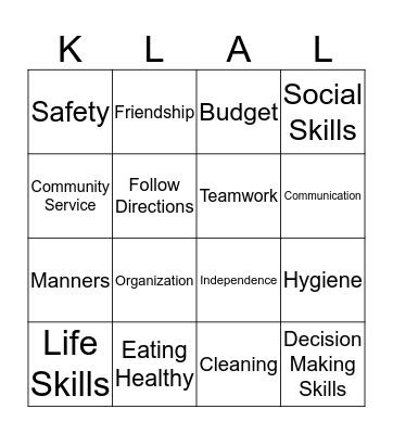 KLAL Bingo Card