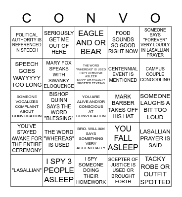 CONVOCATION BINGO! Bingo Card