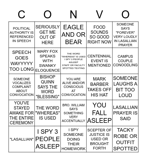 CONVOCATION BINGO! Bingo Card