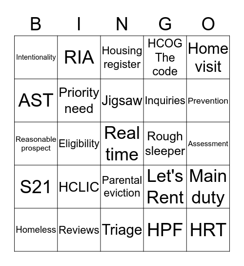 Housing Options Bingo  Bingo Card