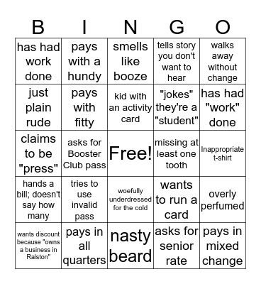 Ticket Seller Bingo Card
