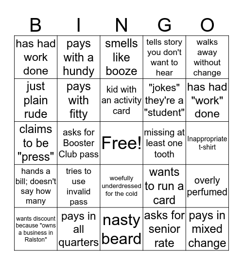 Ticket Seller Bingo Card