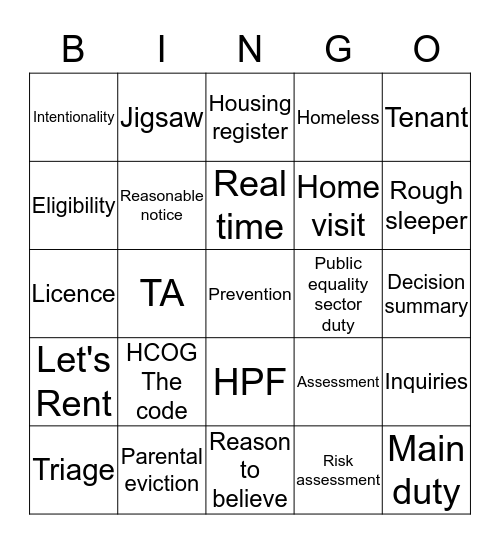 Housing Options Bingo  Bingo Card