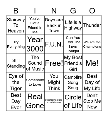 Pablo Songs Bingo Card