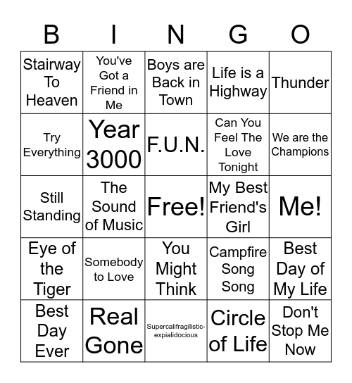 Pablo Songs Bingo Card