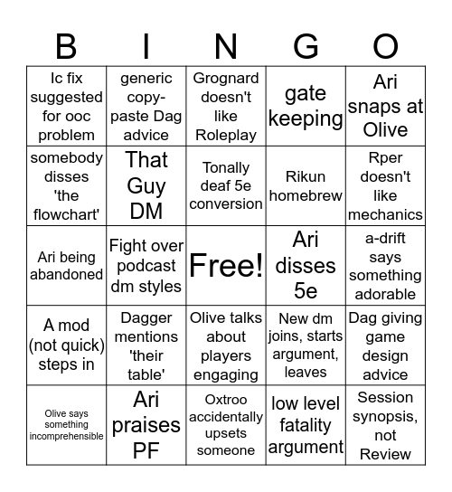 DMA Bingo Card