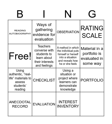 VOCABULARY BINGO Card