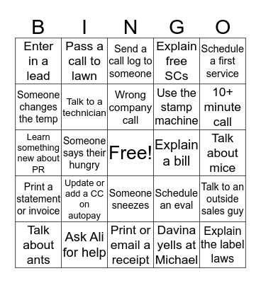 Green Pest Solutions BINGO Card