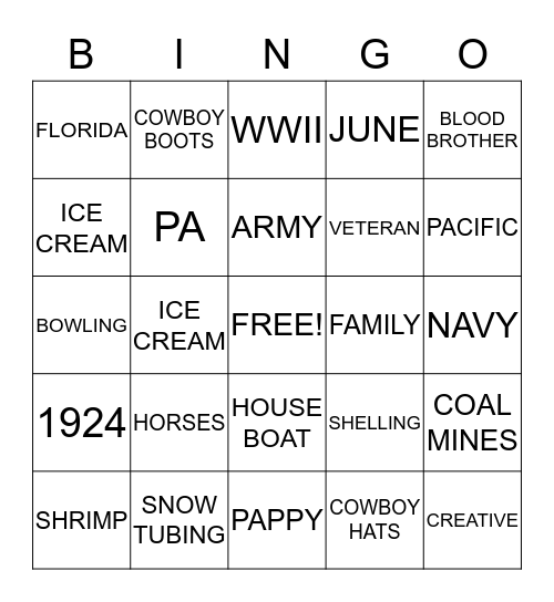 ALL ABOUT "ROY"  Bingo Card