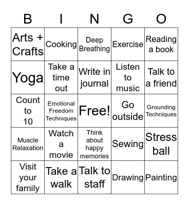 Stress Management   Bingo Card