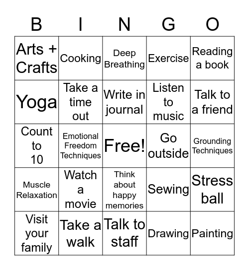 Stress Management   Bingo Card