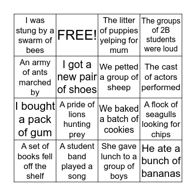 Noun Groups BINGO Card