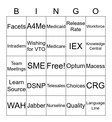 UHC CALL CENTER Bingo Card