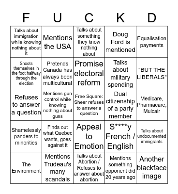 Federal Election - Party Leader's Bingo Card