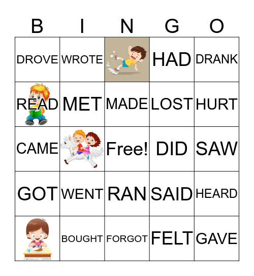 Verbs in the past Bingo Card