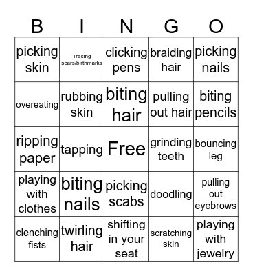 anxious habits Bingo Card