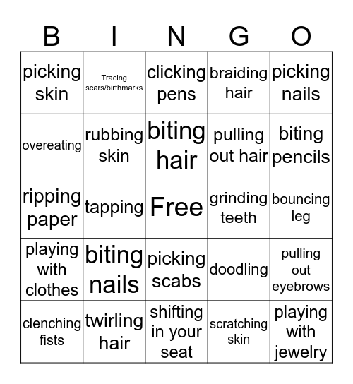 anxious habits Bingo Card