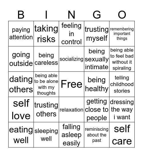 things ptsd holds me back from Bingo Card